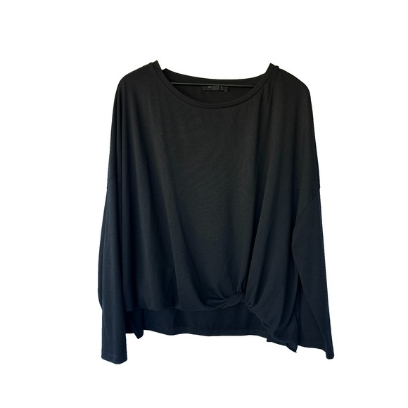 AllSaints Tops - AllSaints Wilma Darc LS Tee L Black Long Sleeve Twist Front Oversized Minimalist